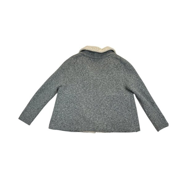 Zara Cardigan Womens Large Gray Knit Sherpa Collar Open Front Jacket Pockets - Picture 2 of 6